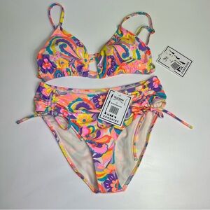 California Sunshine colorful two piece swim suit size L NWT